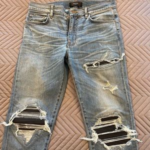 AMIRI classic ripped denim with leather jeans